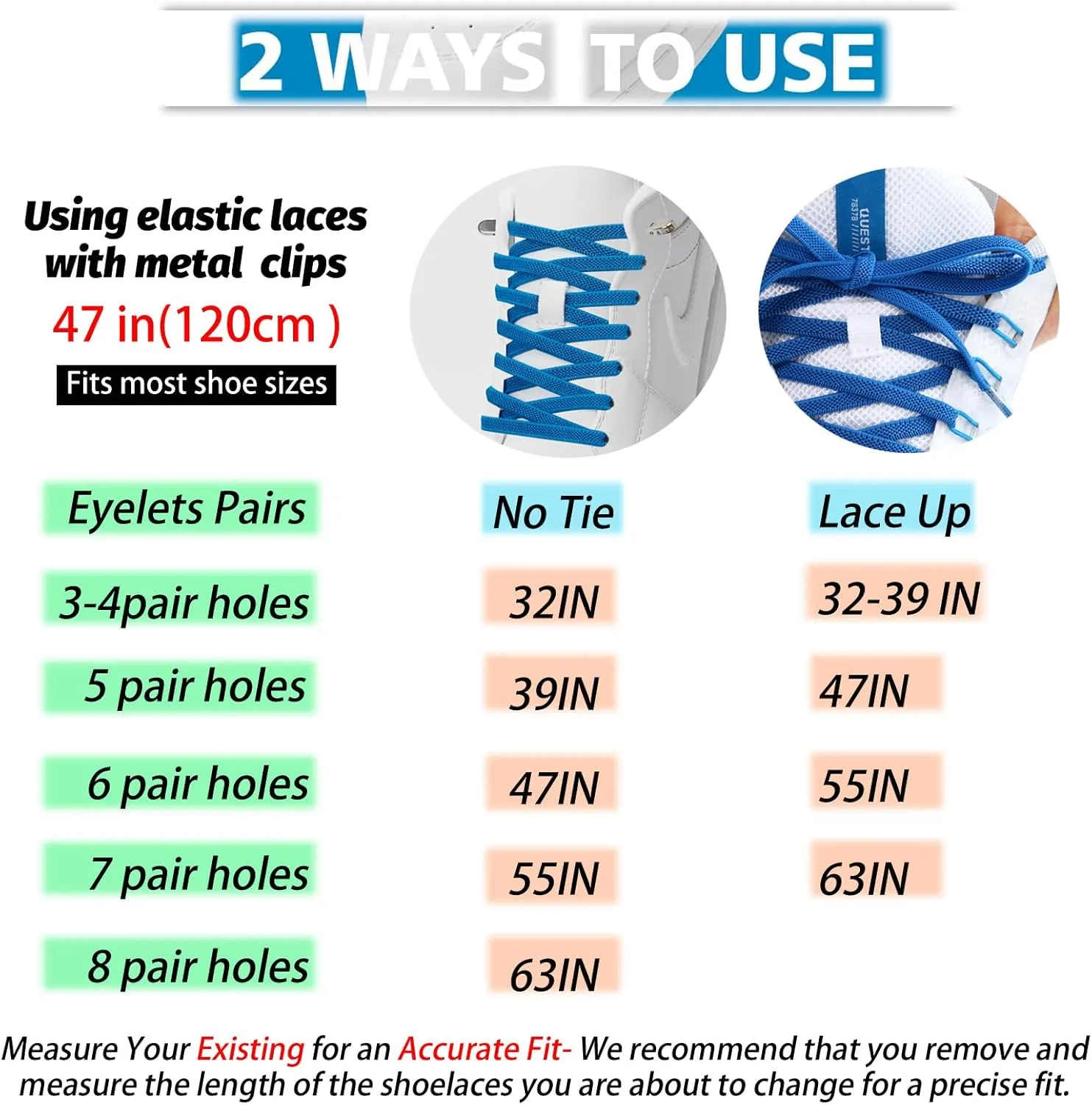 2 Pairs Elastic Tieless Shoe Laces for Sneakers, No Tie Shoelaces for Adults and Kids