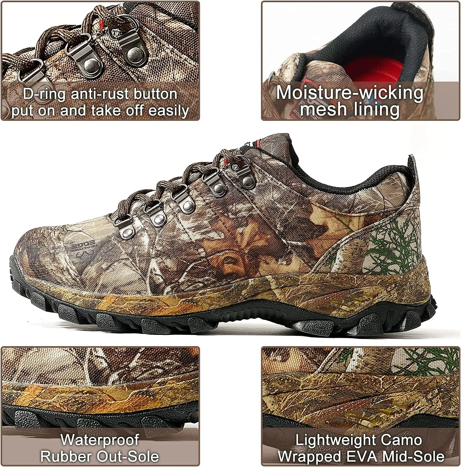 8 Fans Men's Waterproof Trekking Hiking Shoes,Lightweight Camo Walking Hunting Sneakers with Memory Foam Insole for Men&Women