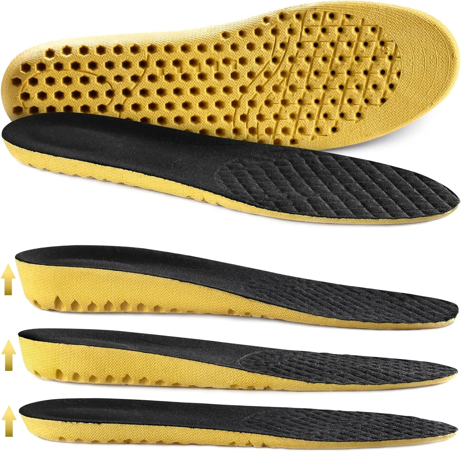 Ailaka Elastic Shock Absorbing Height Increasing Sports Shoe Insoles, Soft Breathable Honeycomb Orthotic Replacement Inserts for Men & Women