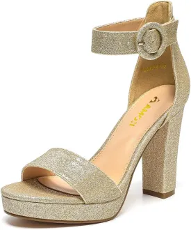 Amoji Women's Chunky Platform Heels 4'' Bowknot Heeled Sandal Wedding With Ankle Strap 302F4