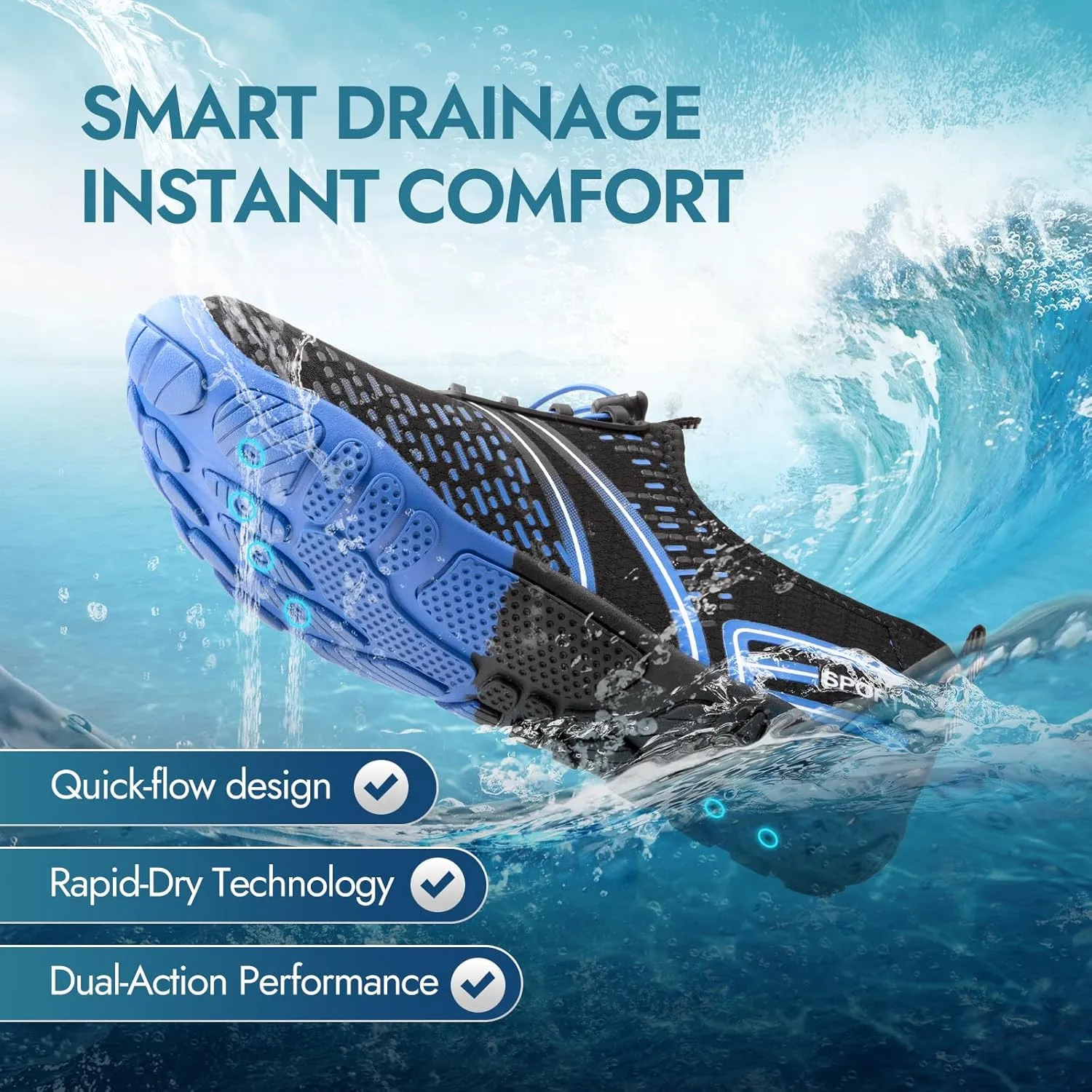 ATHMILE Hiking Barefoot Water Shoes for Women Men Beach Swim Aqua Pool River Quick Dry Athletic Wide Toe Outdoor Sport Kayaking Boating Rock Climbing Yoga Lake