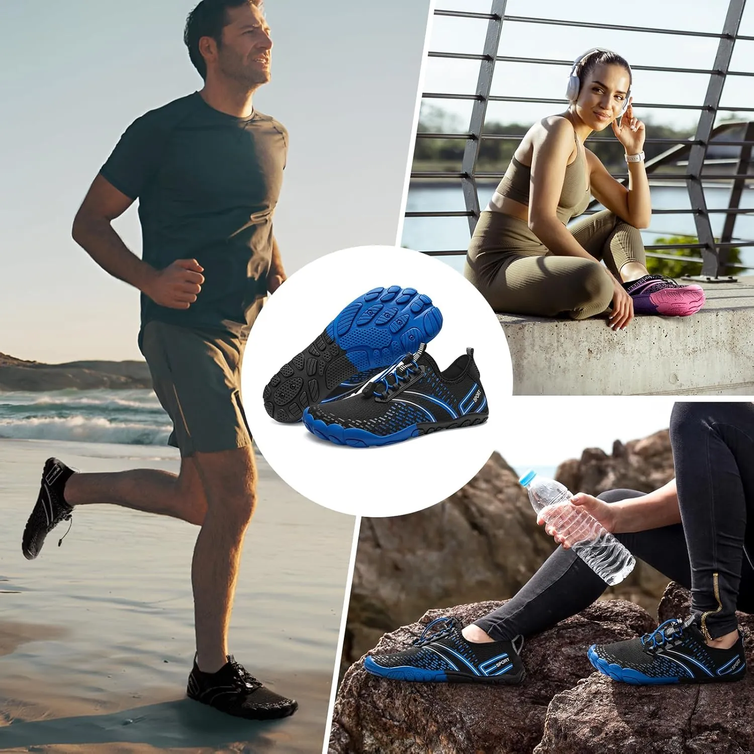 ATHMILE Hiking Barefoot Water Shoes for Women Men Beach Swim Aqua Pool River Quick Dry Athletic Wide Toe Outdoor Sport Kayaking Boating Rock Climbing Yoga Lake