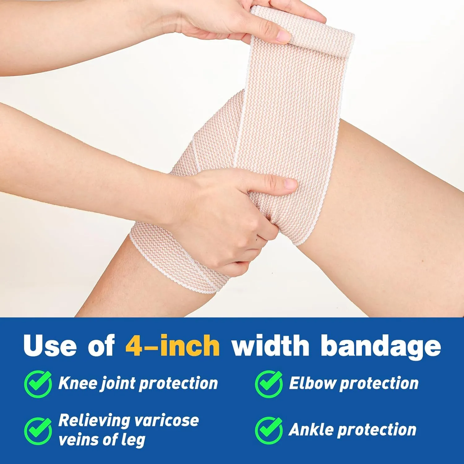 AZEN Premium 8 Pack Elastic Bandage Wrap (2x2", 2x3", 2x4", 2x6"), Compression Wrap Bandage for Legs, Ankle, Knee, Tummy, Body, Latex-Free, Lymphedema Wraps for Legs