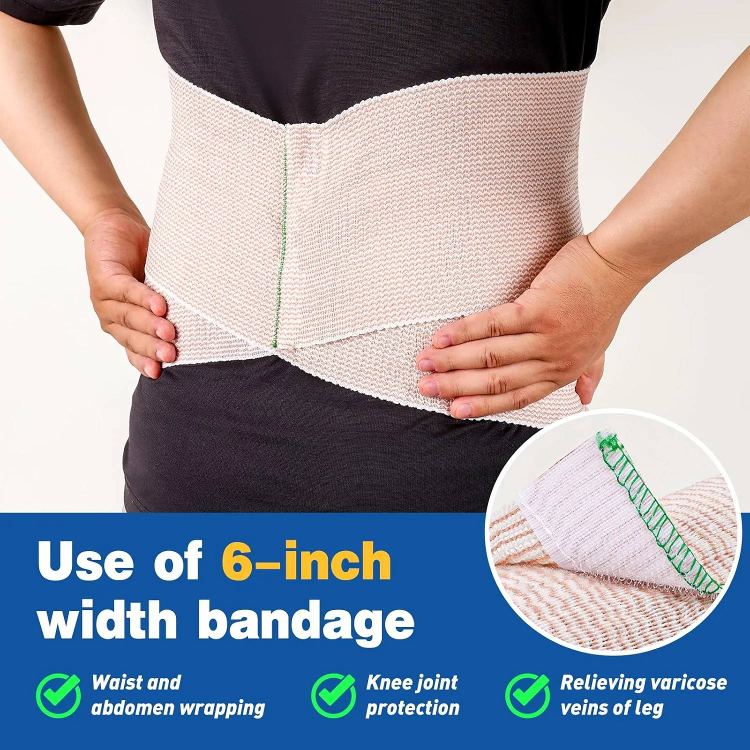 AZEN Premium 8 Pack Elastic Bandage Wrap (2x2", 2x3", 2x4", 2x6"), Compression Wrap Bandage for Legs, Ankle, Knee, Tummy, Body, Latex-Free, Lymphedema Wraps for Legs