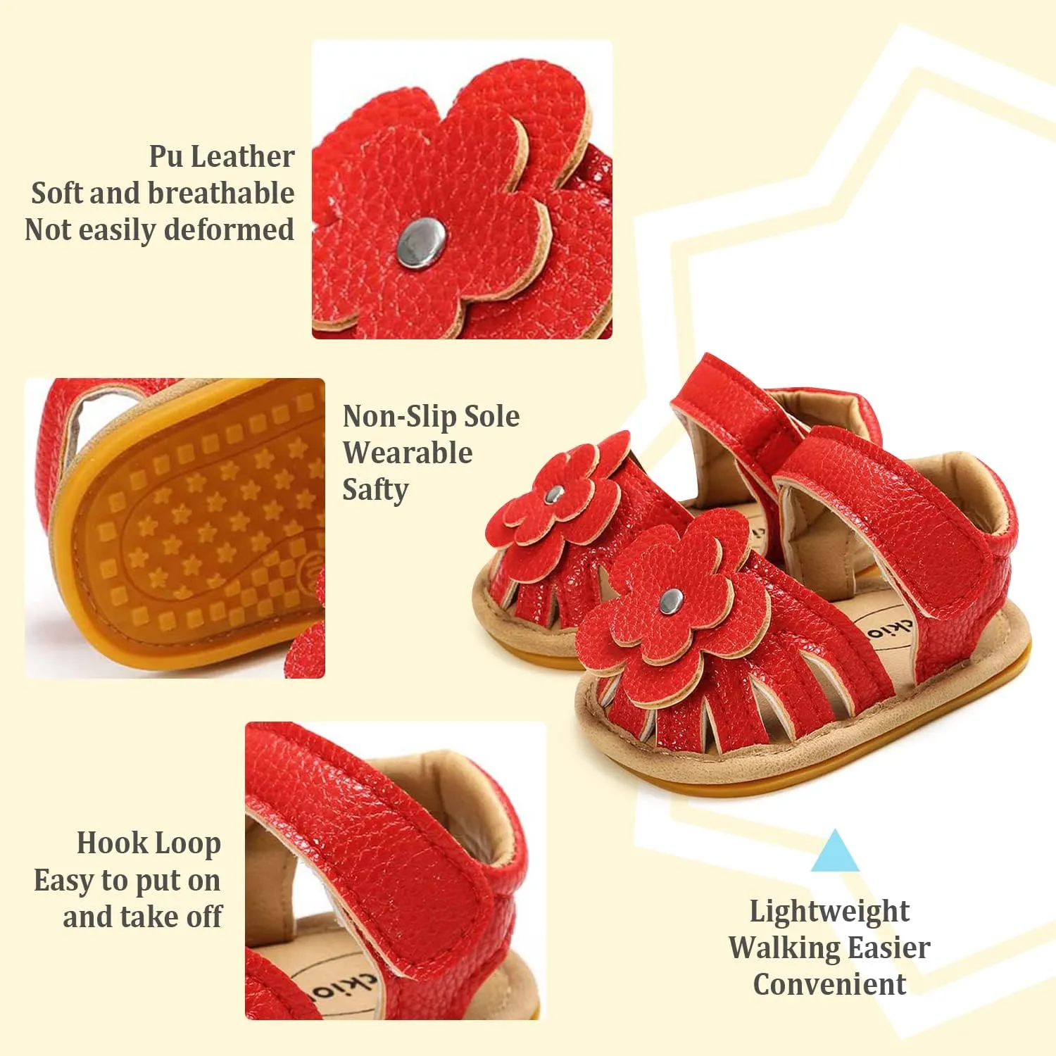 Babelvit Infant Baby Girl Boy Sandals Comfort Premium Summer Outdoor Casual Beach Shoes with Flower Bowknot Anti Slip Rubber Sole Newborn Toddler Prewalker First Walking Shoes