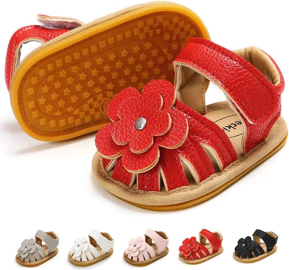 Babelvit Infant Baby Girl Boy Sandals Comfort Premium Summer Outdoor Casual Beach Shoes with Flower Bowknot Anti Slip Rubber Sole Newborn Toddler Prewalker First Walking Shoes