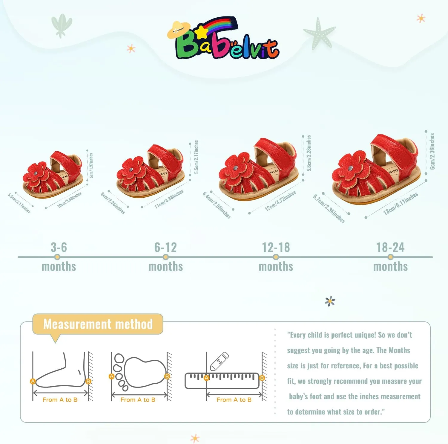 Babelvit Infant Baby Girl Boy Sandals Comfort Premium Summer Outdoor Casual Beach Shoes with Flower Bowknot Anti Slip Rubber Sole Newborn Toddler Prewalker First Walking Shoes