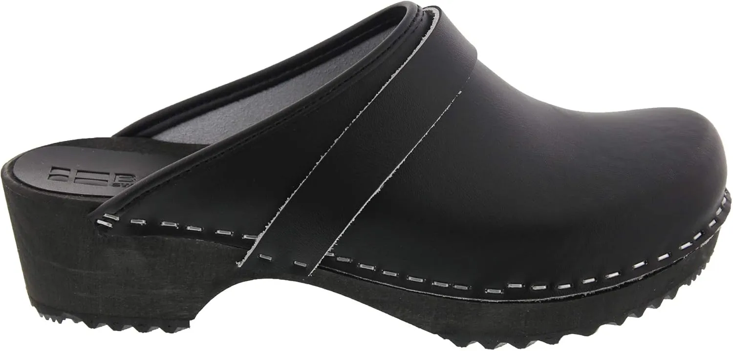 Bjork Maja Wood Open Back Leather Clogs