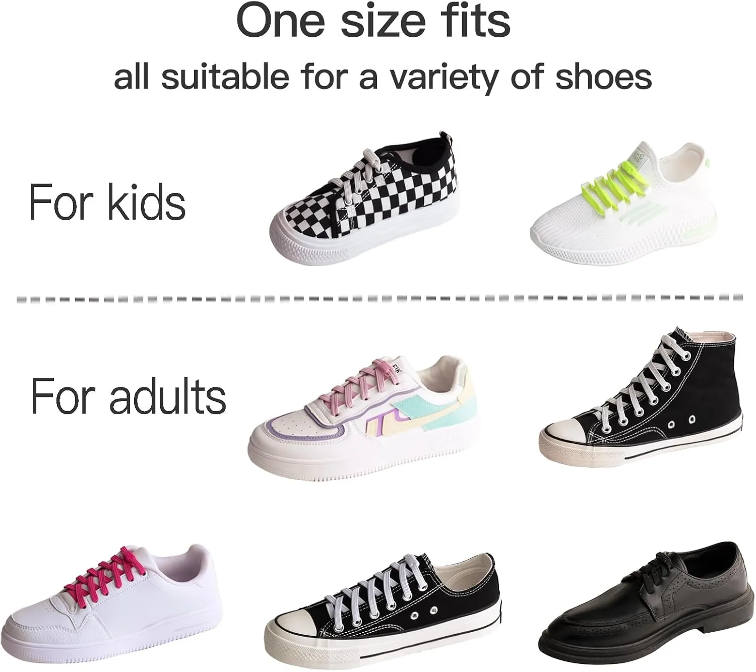 Booyckiy No Tie Elastic Shoelaces for Kids, Adults, Adjustable Tieless Shoe Lace