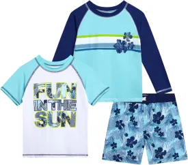 Boys Swim Set - 3 Piece Toddler Swim Trunks Boys Rash Guard Long Sleeve and Short Sleeve Kids Swimwear (2T-7)