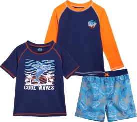 Boys Swim Set - 3 Piece Toddler Swim Trunks Boys Rash Guard Long Sleeve and Short Sleeve Kids Swimwear (2T-7)
