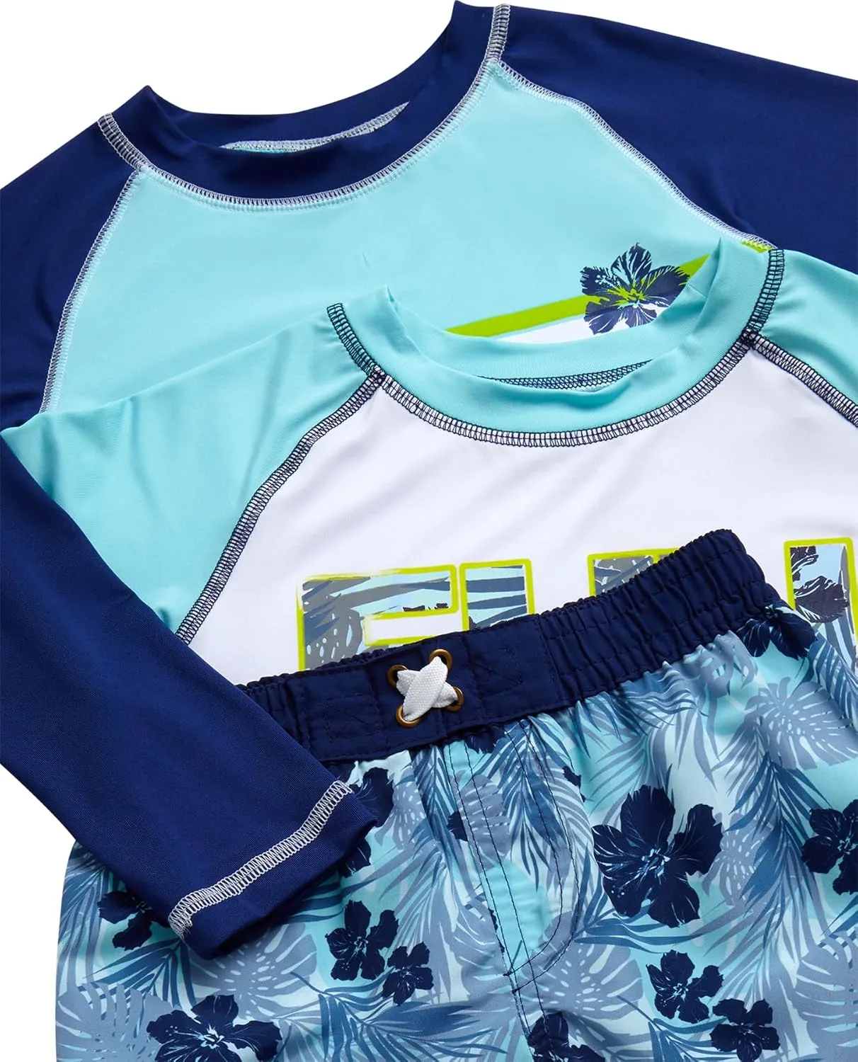 Boys Swim Set - 3 Piece Toddler Swim Trunks Boys Rash Guard Long Sleeve and Short Sleeve Kids Swimwear (2T-7)