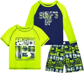 Boys Swim Set - 3 Piece Toddler Swim Trunks Boys Rash Guard Long Sleeve and Short Sleeve Kids Swimwear (2T-7)