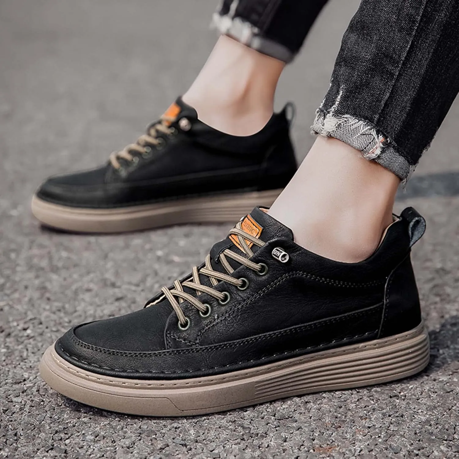 CERYTHRINA Elevator Shoes for Men - Height Increasing Sneakers, 2.5 Inches Taller, Leather Casual Shoes with Height Increase Insoles