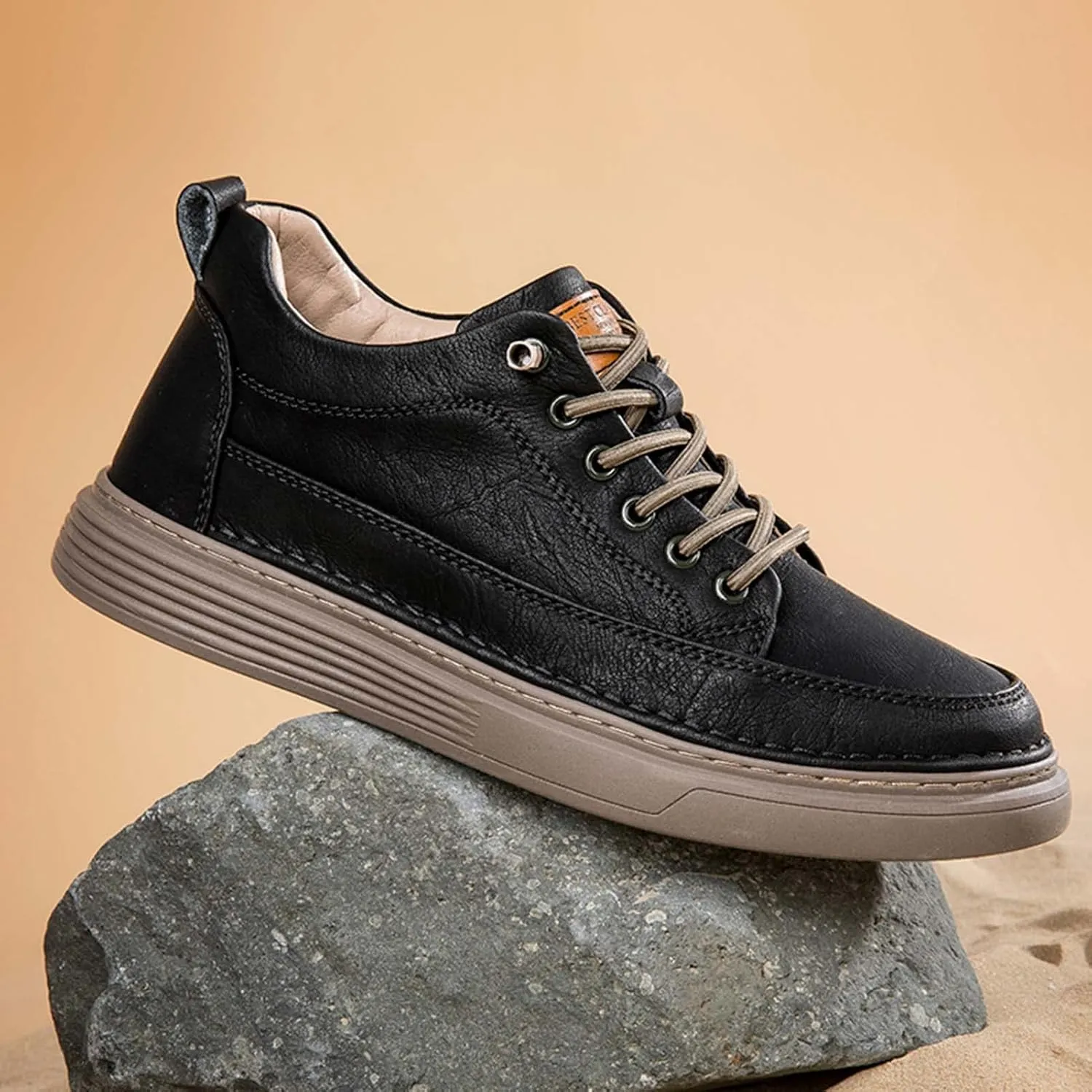 CERYTHRINA Elevator Shoes for Men - Height Increasing Sneakers, 2.5 Inches Taller, Leather Casual Shoes with Height Increase Insoles