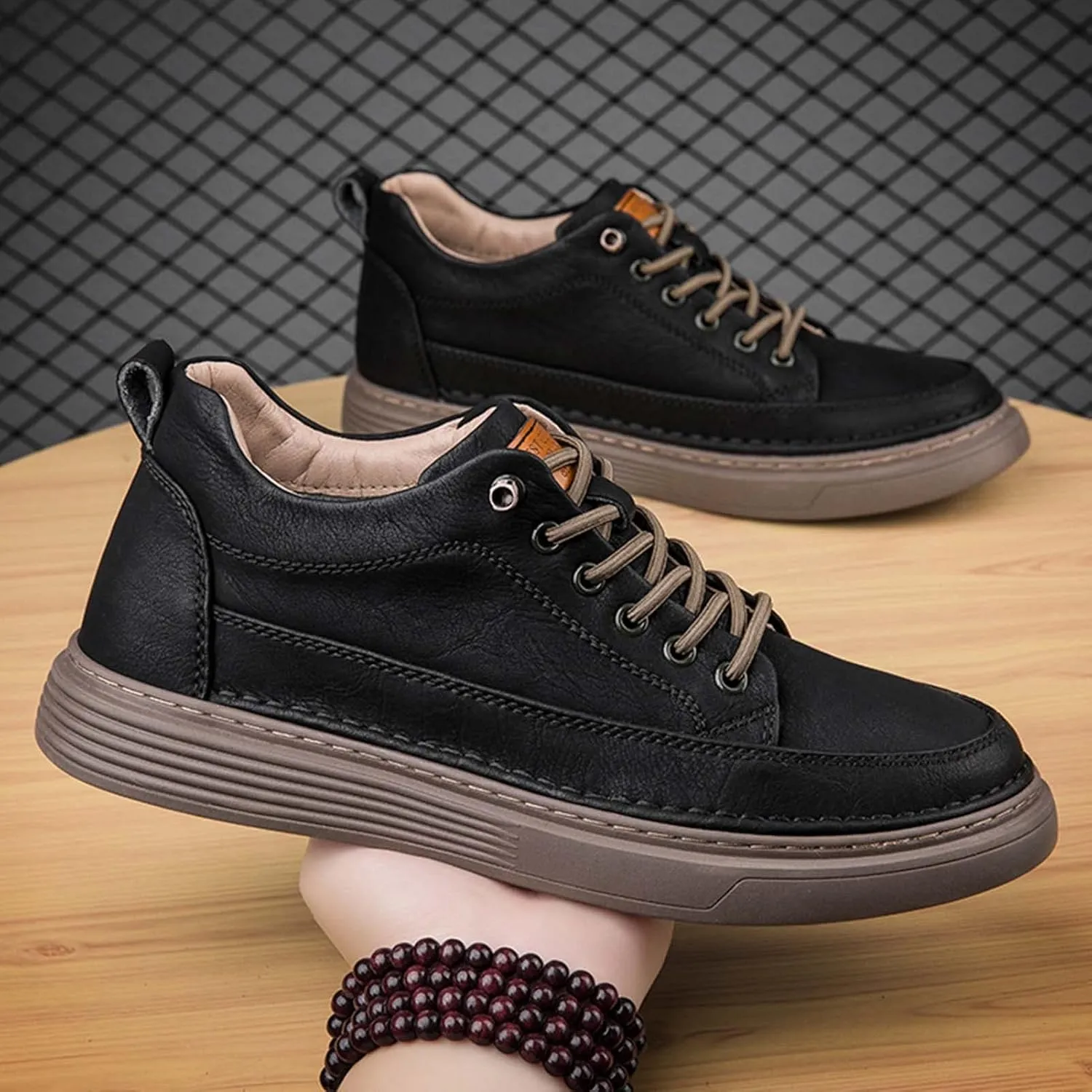CERYTHRINA Elevator Shoes for Men - Height Increasing Sneakers, 2.5 Inches Taller, Leather Casual Shoes with Height Increase Insoles