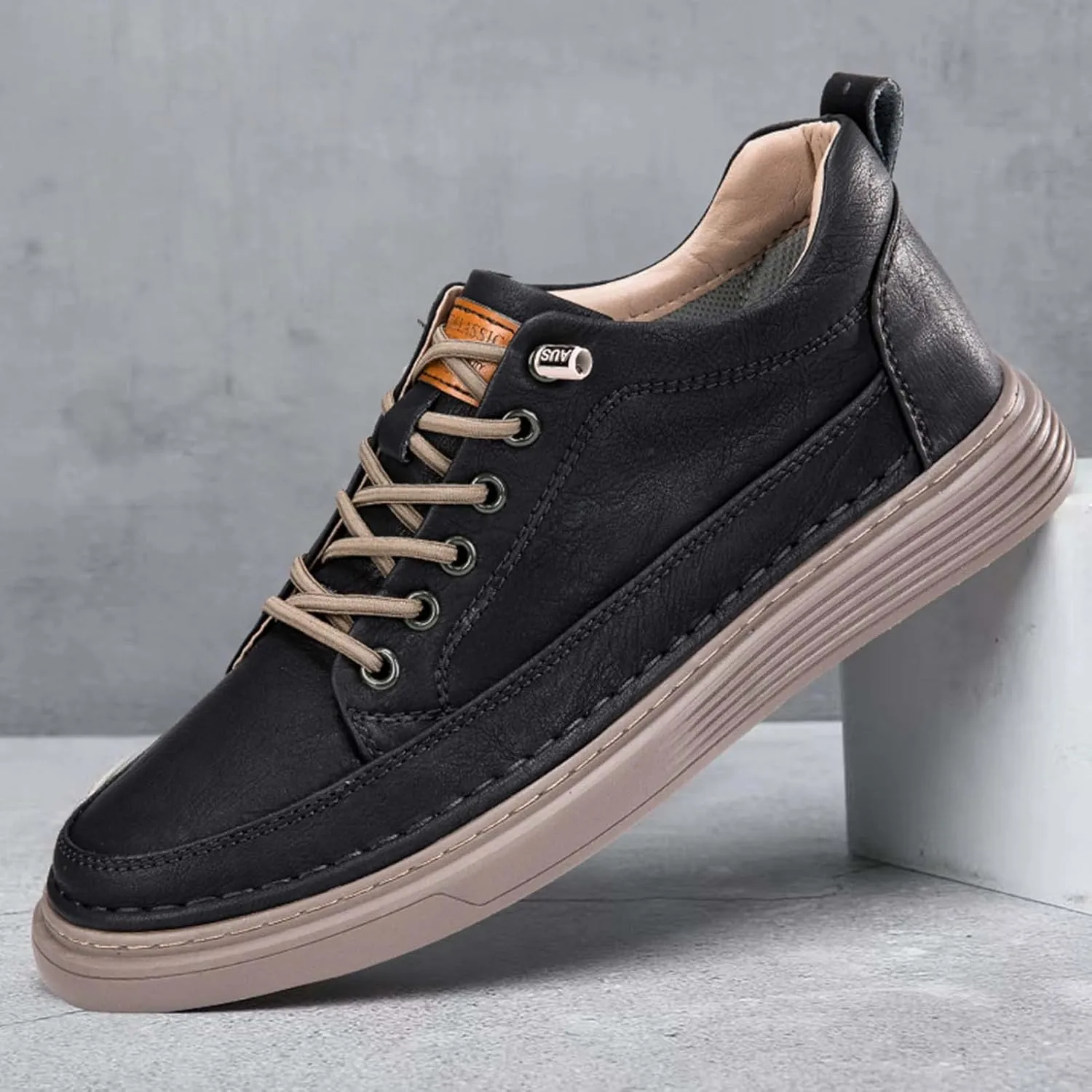 CERYTHRINA Elevator Shoes for Men - Height Increasing Sneakers, 2.5 Inches Taller, Leather Casual Shoes with Height Increase Insoles