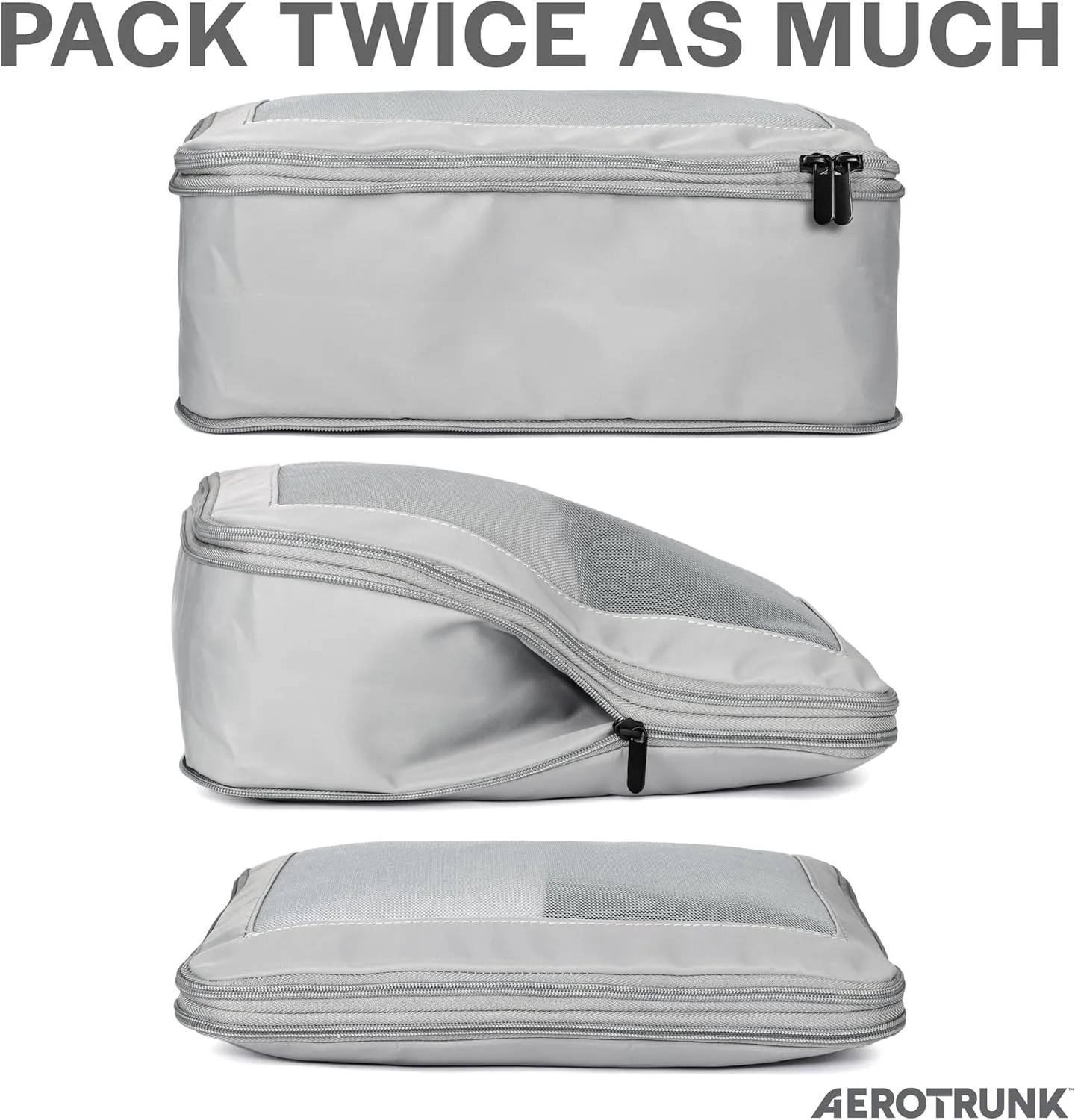 Compression Packing Cubes for Travel - Luggage Organizer Bags - Double Zipper Packing Cubes for Suitcases (6-Pack, Light Grey)