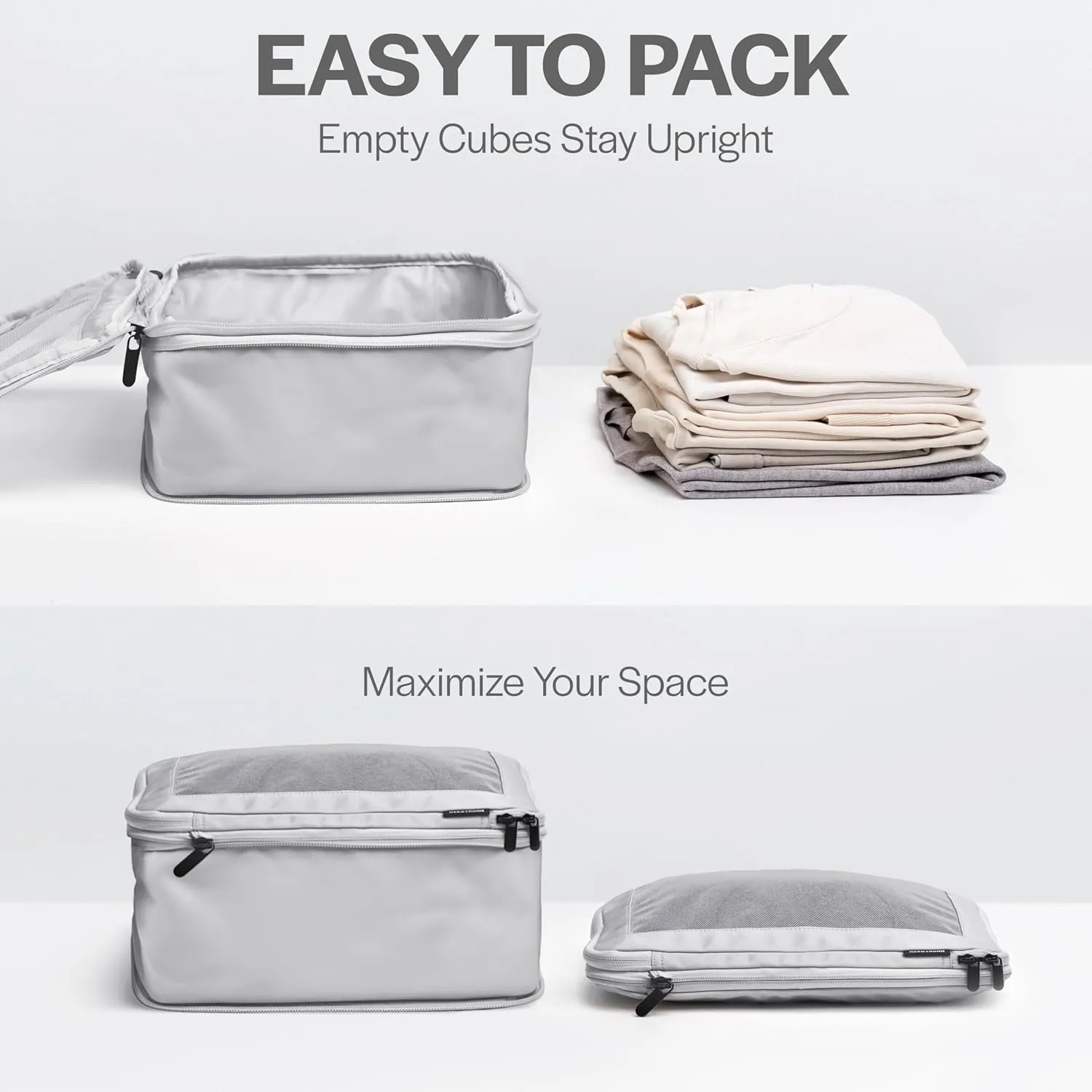 Compression Packing Cubes for Travel - Luggage Organizer Bags - Double Zipper Packing Cubes for Suitcases (6-Pack, Light Grey)