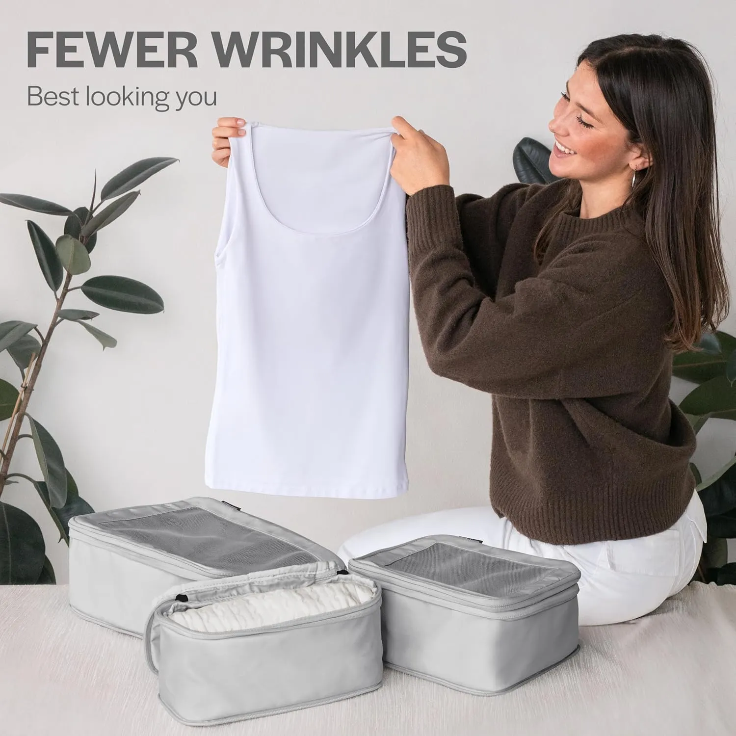 Compression Packing Cubes for Travel - Luggage Organizer Bags - Double Zipper Packing Cubes for Suitcases (6-Pack, Light Grey)