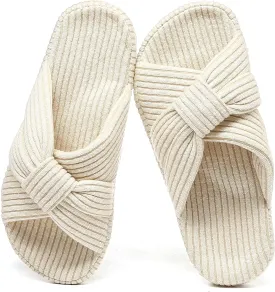 Cross Band House Slippers for Women, Memory Foam Platform with Arch Support Open Toe Bow, Comfy Cozy Trendy Gift Home Shoes for Indoor Outdoor Bedroom
