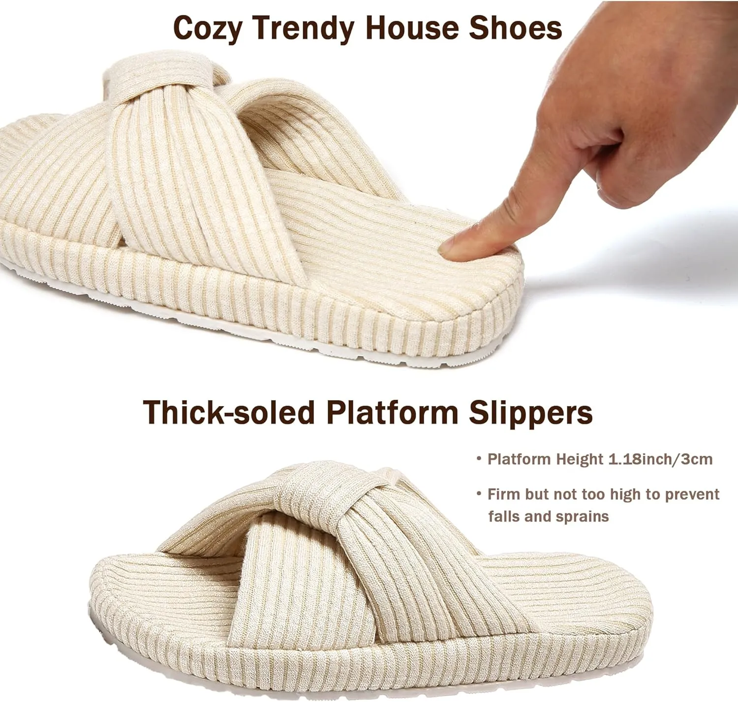 Cross Band House Slippers for Women, Memory Foam Platform with Arch Support Open Toe Bow, Comfy Cozy Trendy Gift Home Shoes for Indoor Outdoor Bedroom