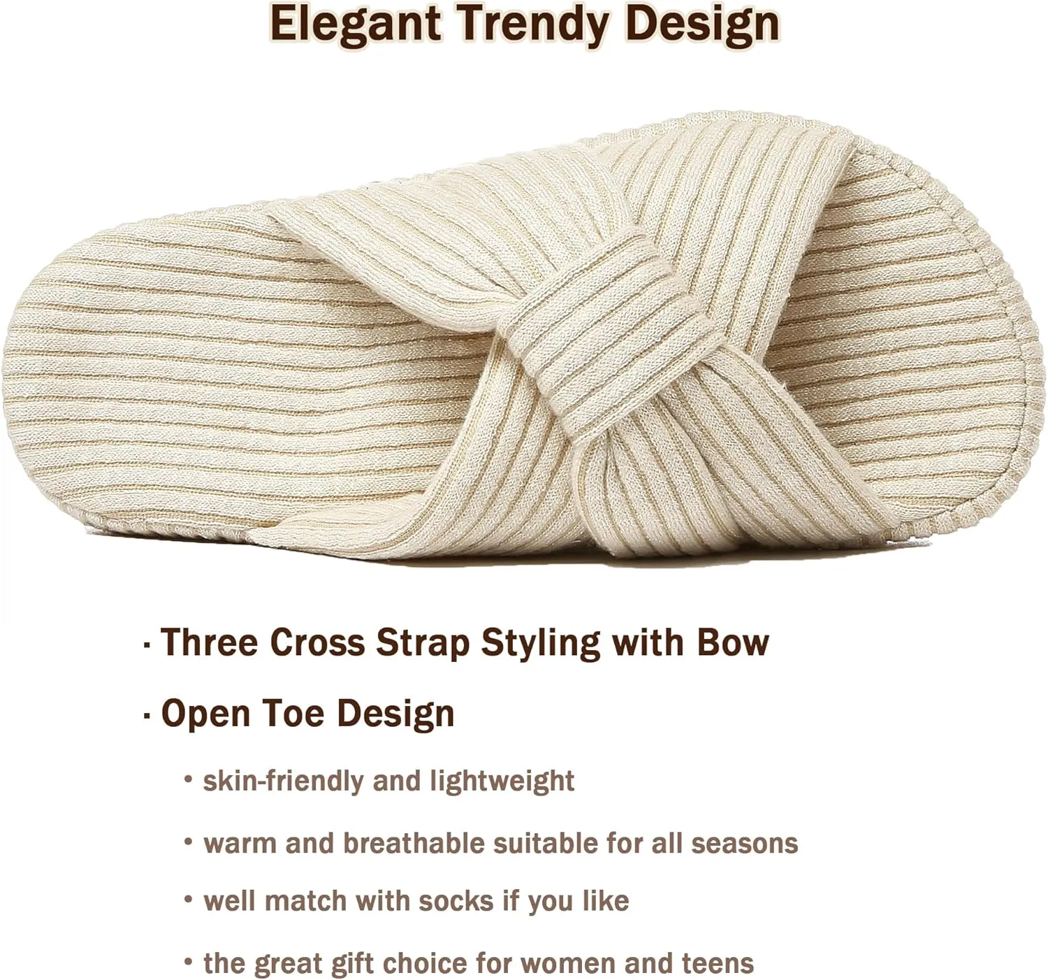 Cross Band House Slippers for Women, Memory Foam Platform with Arch Support Open Toe Bow, Comfy Cozy Trendy Gift Home Shoes for Indoor Outdoor Bedroom
