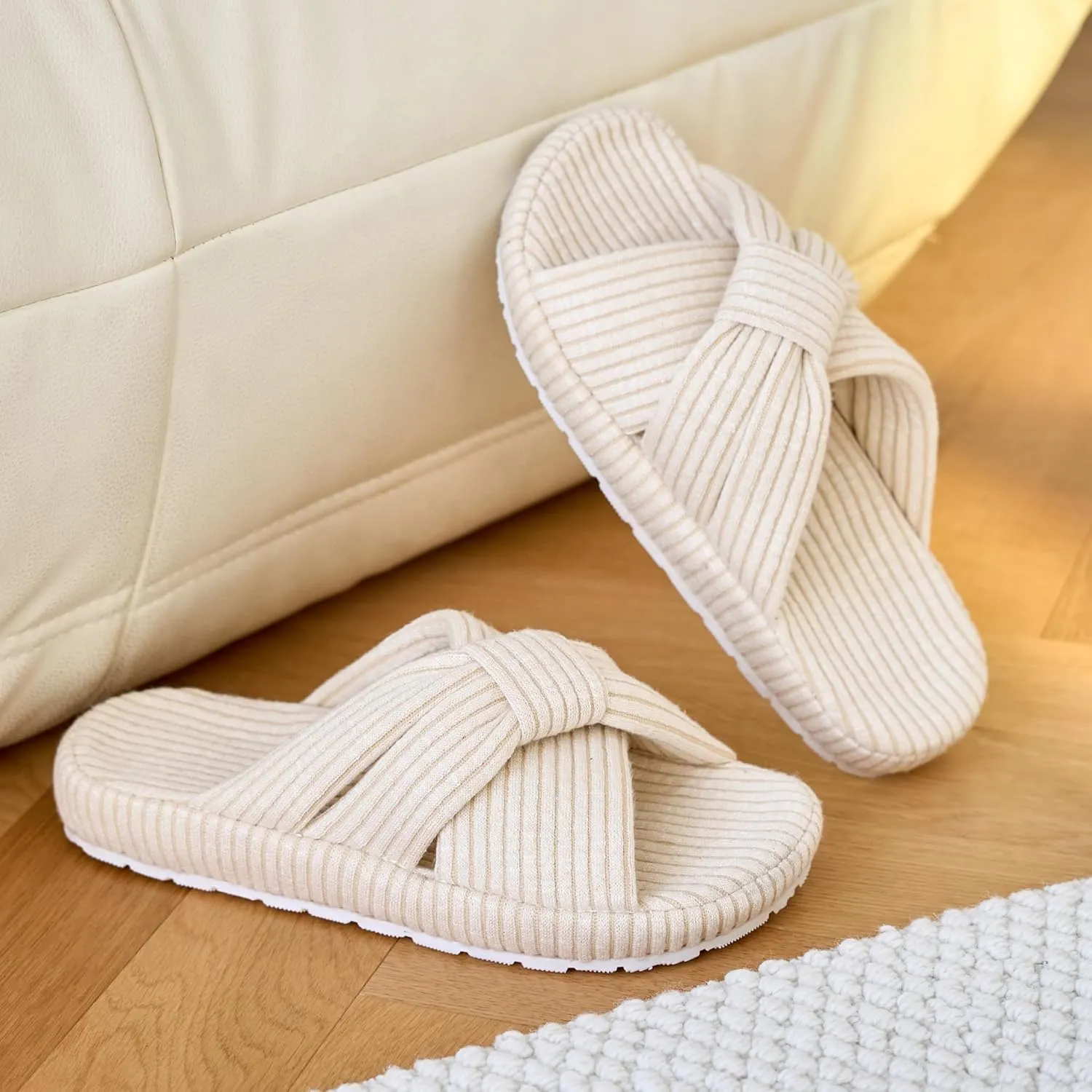 Cross Band House Slippers for Women, Memory Foam Platform with Arch Support Open Toe Bow, Comfy Cozy Trendy Gift Home Shoes for Indoor Outdoor Bedroom