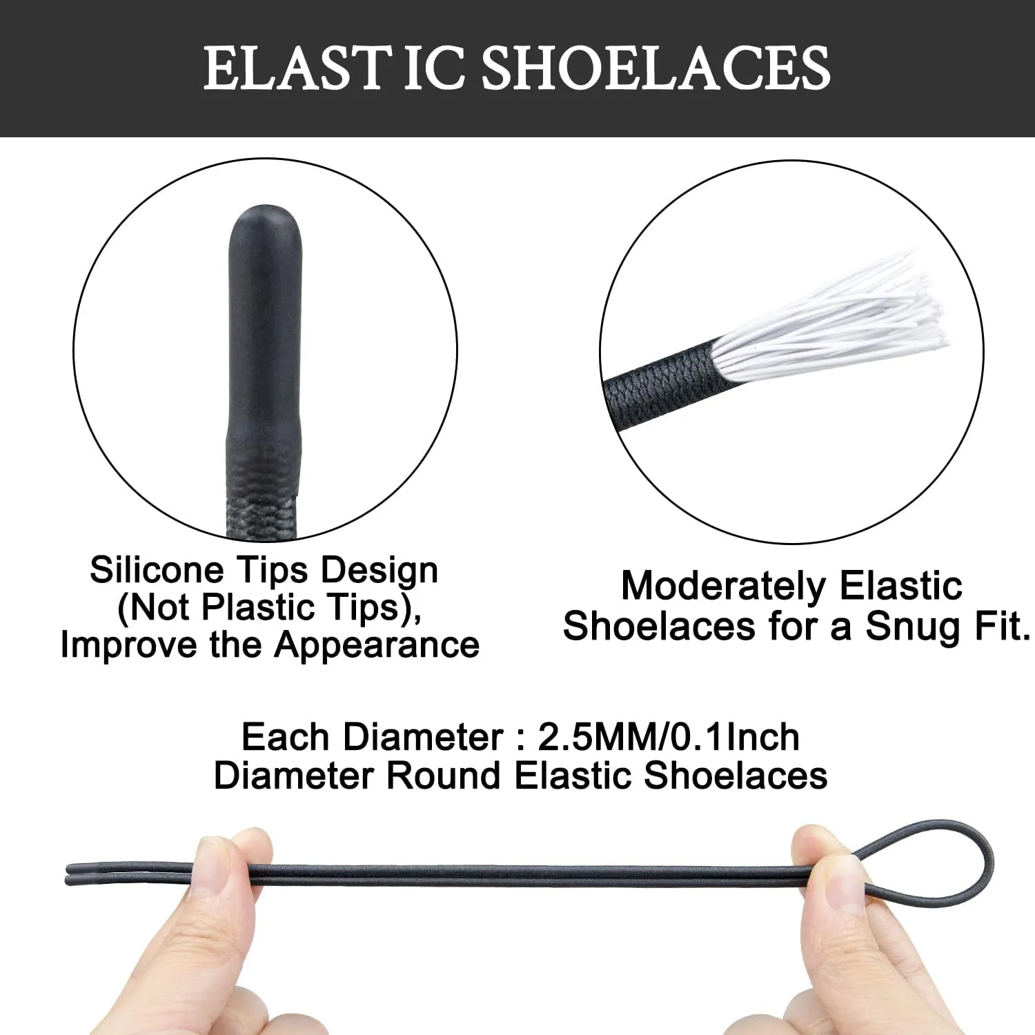 Elastic Shoelaces for ON Cloud 5 & 6 No Tie Replacements Shoes Laces Stretchy Bungee Running Training