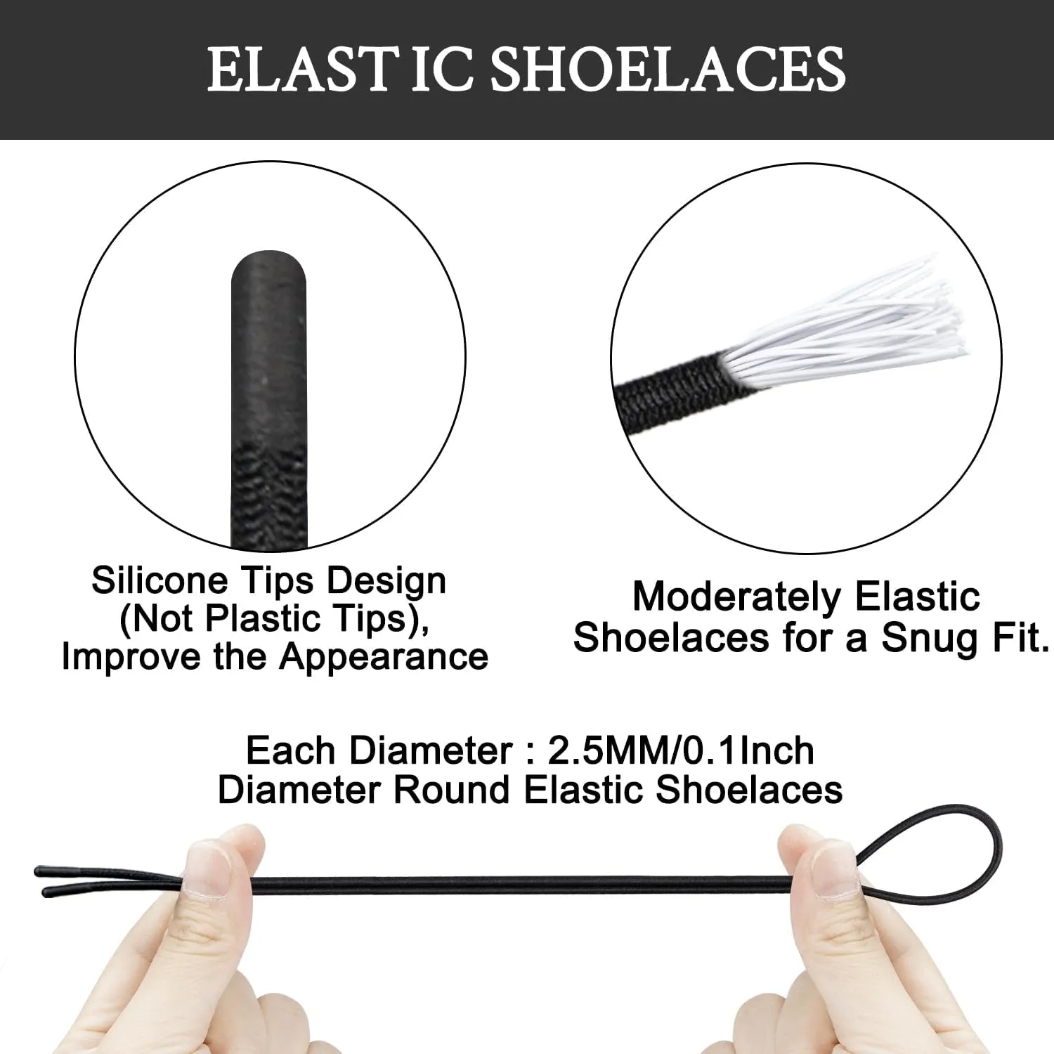 Elastic Shoelaces for ON Cloud 5 & 6 No Tie Replacements Shoes Laces Stretchy Bungee Running Training