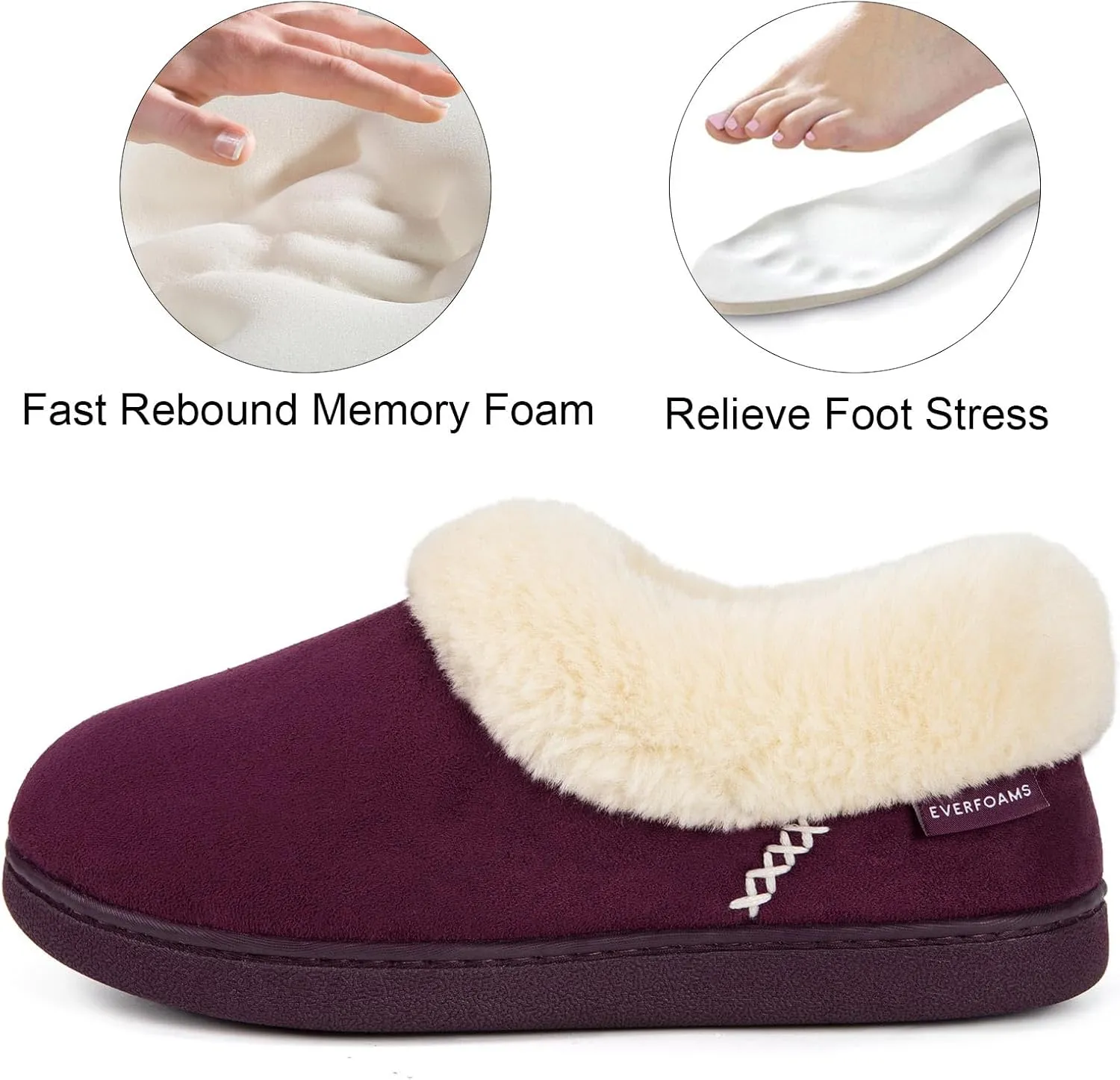 EverFoams Women's Faux Fur Bootie Slippers Ladies House Shoes with Bedroom Memory Foam and Indoor Outdoor Rubber Sole