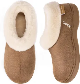 EverFoams Women's Micro Suede Cozy Memory Foam Winter Slippers with Fuzzy Faux Fur Collar and Indoor Outdoor Rubber Sole