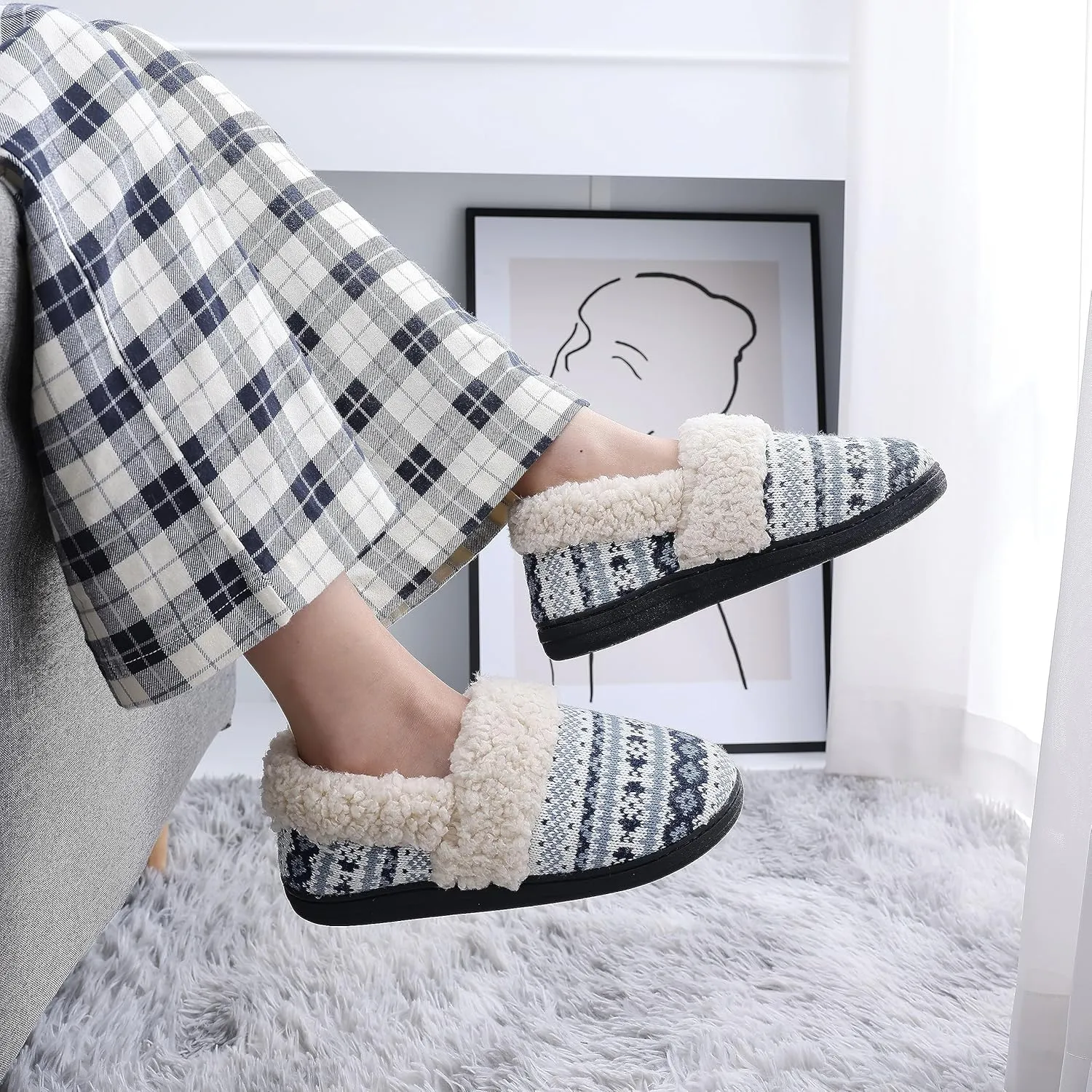 Evshine Women's Fuzzy Memory Foam Slippers, Closed Back Knit Bedroom Slippers, Slip-On Warm House Shoes for Indoor & Outdoor Comfort