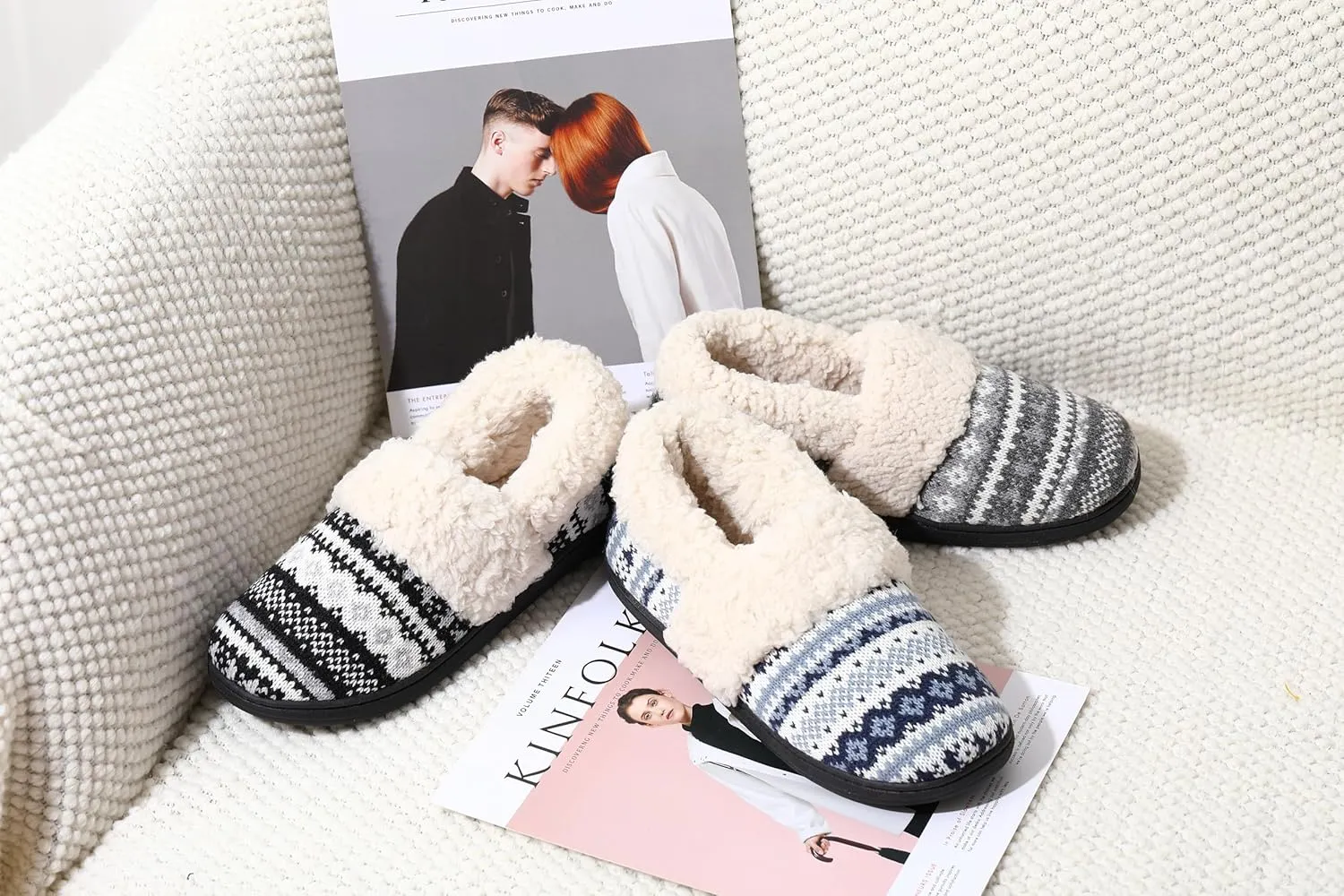 Evshine Women's Fuzzy Memory Foam Slippers, Closed Back Knit Bedroom Slippers, Slip-On Warm House Shoes for Indoor & Outdoor Comfort