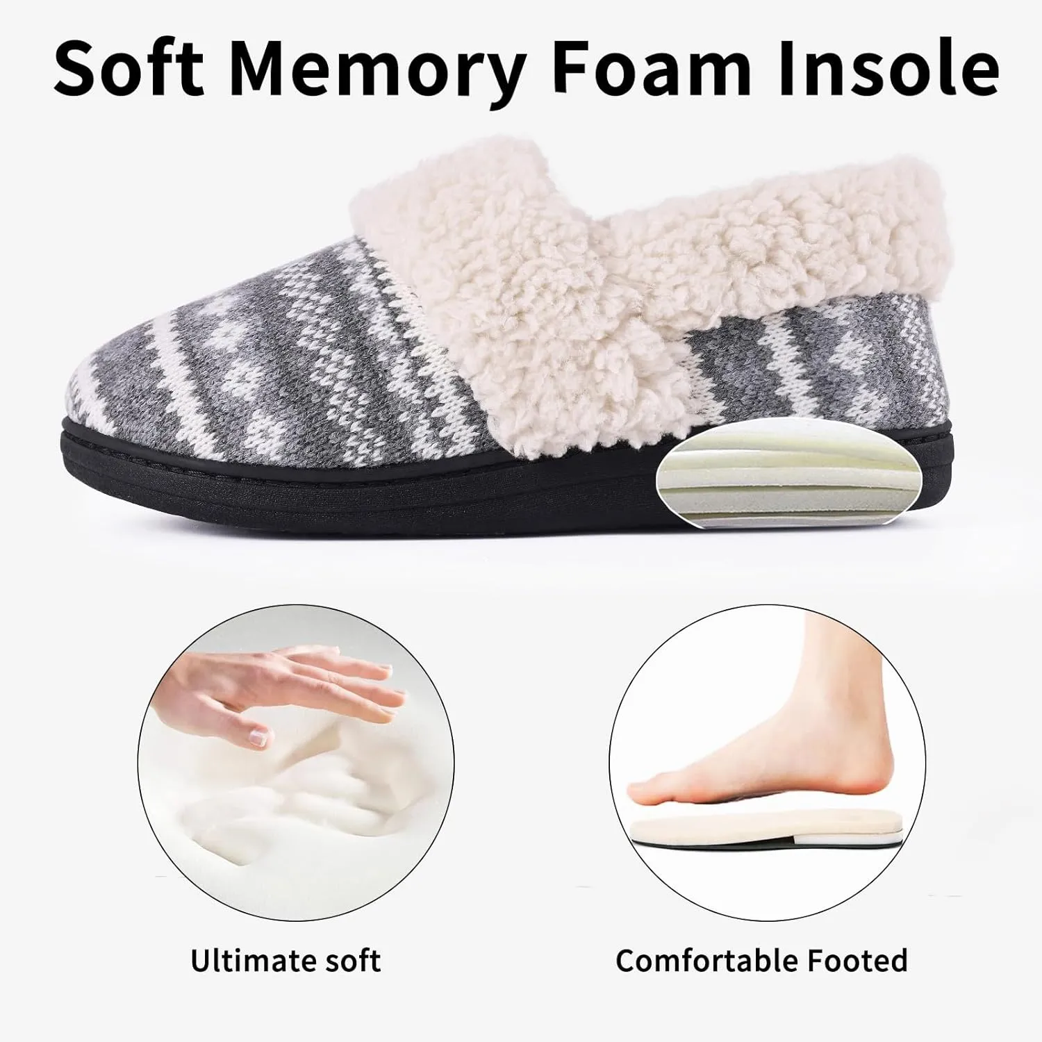 Evshine Women's Fuzzy Memory Foam Slippers, Closed Back Knit Bedroom Slippers, Slip-On Warm House Shoes for Indoor & Outdoor Comfort