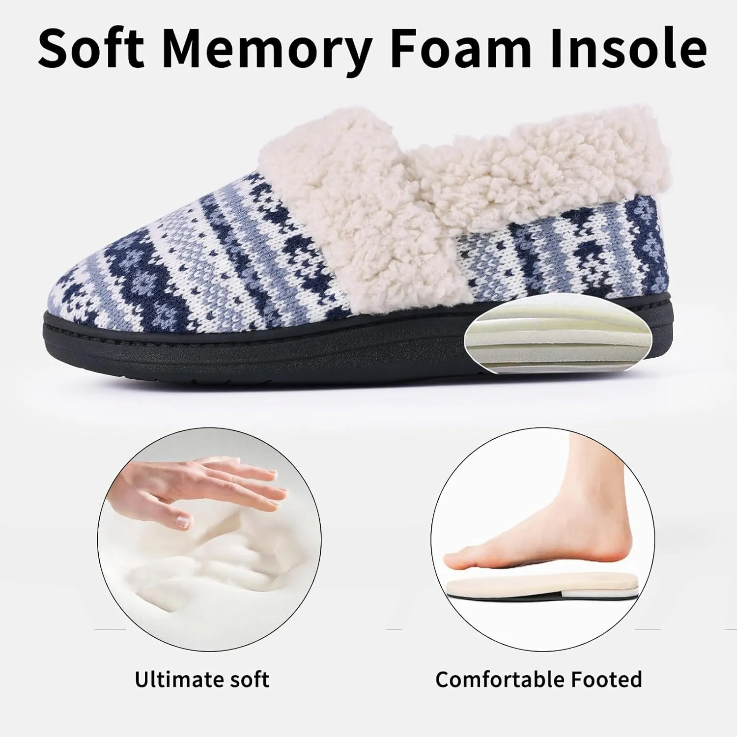 Evshine Women's Fuzzy Memory Foam Slippers, Closed Back Knit Bedroom Slippers, Slip-On Warm House Shoes for Indoor & Outdoor Comfort