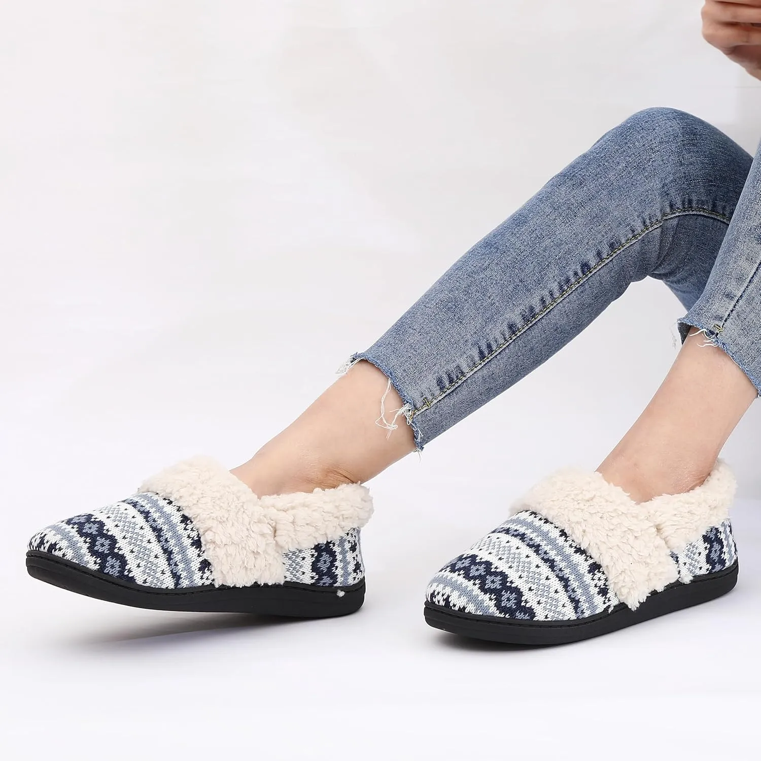 Evshine Women's Fuzzy Memory Foam Slippers, Closed Back Knit Bedroom Slippers, Slip-On Warm House Shoes for Indoor & Outdoor Comfort