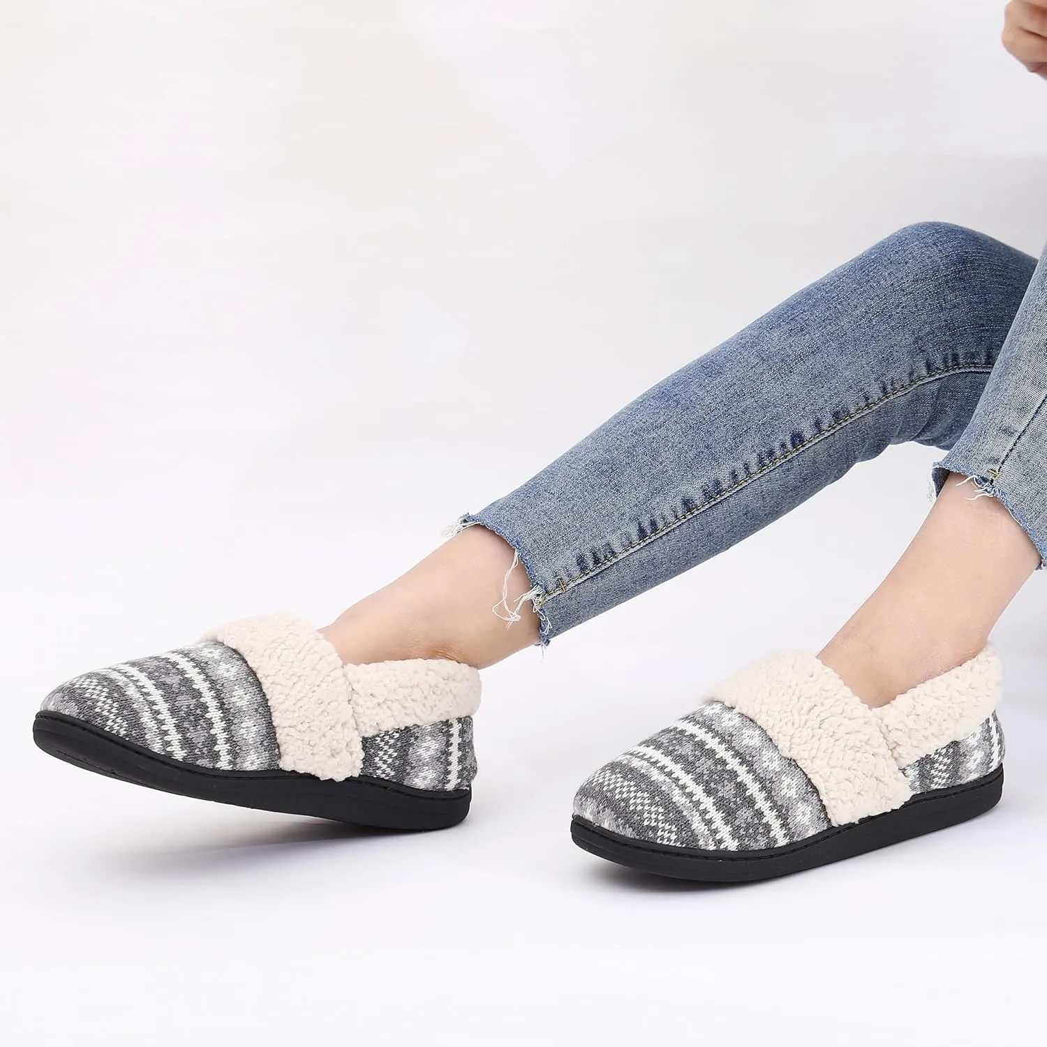 Evshine Women's Fuzzy Memory Foam Slippers, Closed Back Knit Bedroom Slippers, Slip-On Warm House Shoes for Indoor & Outdoor Comfort