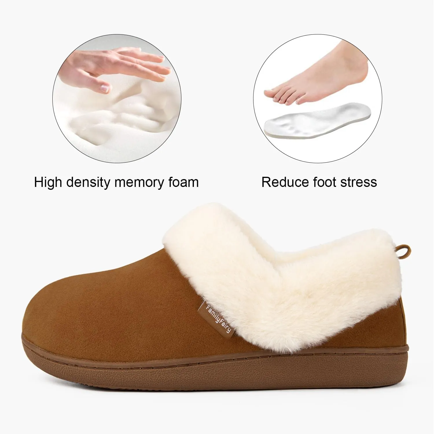 FamilyFairy Women Memory Foam Bootie Slippers, Warm Cozy Micro Suede Slipper Boots with Fuzzy Plush Lining and Collar, Winter Non Slip House Shoes for Indoor Outdoor