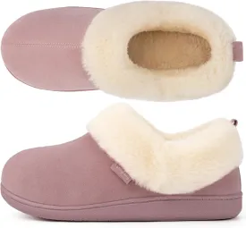 FamilyFairy Women Memory Foam Bootie Slippers, Warm Cozy Micro Suede Slipper Boots with Fuzzy Plush Lining and Collar, Winter Non Slip House Shoes for Indoor Outdoor