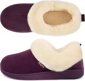 FamilyFairy Women Memory Foam Bootie Slippers, Warm Cozy Micro Suede Slipper Boots with Fuzzy Plush Lining and Collar, Winter Non Slip House Shoes for Indoor Outdoor