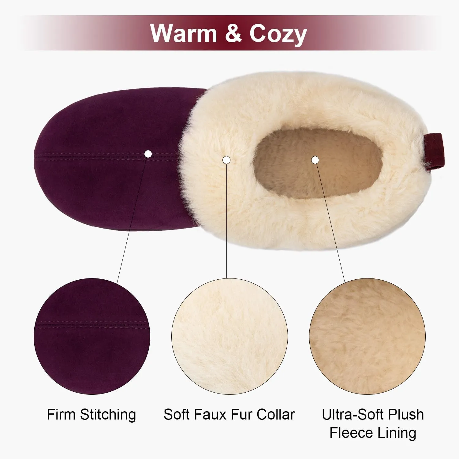 FamilyFairy Women Memory Foam Bootie Slippers, Warm Cozy Micro Suede Slipper Boots with Fuzzy Plush Lining and Collar, Winter Non Slip House Shoes for Indoor Outdoor