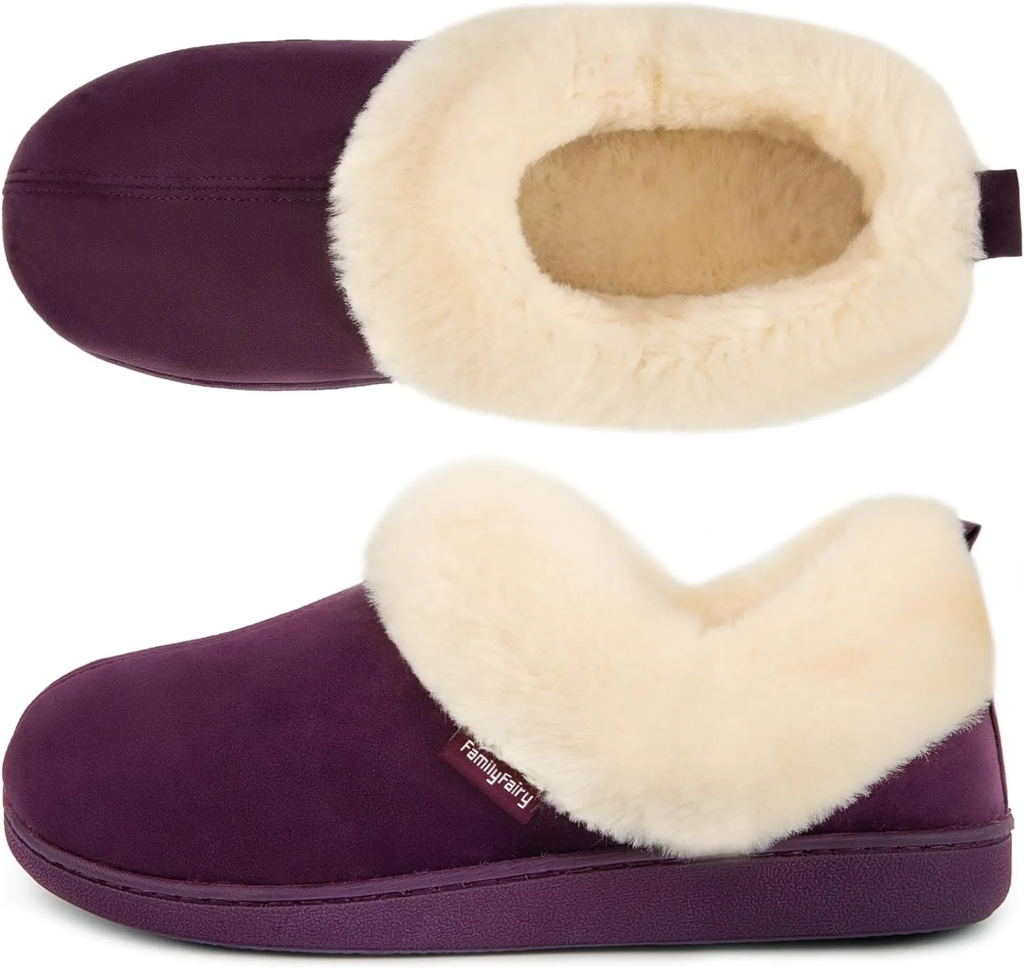 FamilyFairy Women Memory Foam Bootie Slippers, Warm Cozy Micro Suede Slipper Boots with Fuzzy Plush Lining and Collar, Winter Non Slip House Shoes for Indoor Outdoor