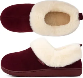 FamilyFairy Women Memory Foam Bootie Slippers, Warm Cozy Micro Suede Slipper Boots with Fuzzy Plush Lining and Collar, Winter Non Slip House Shoes for Indoor Outdoor