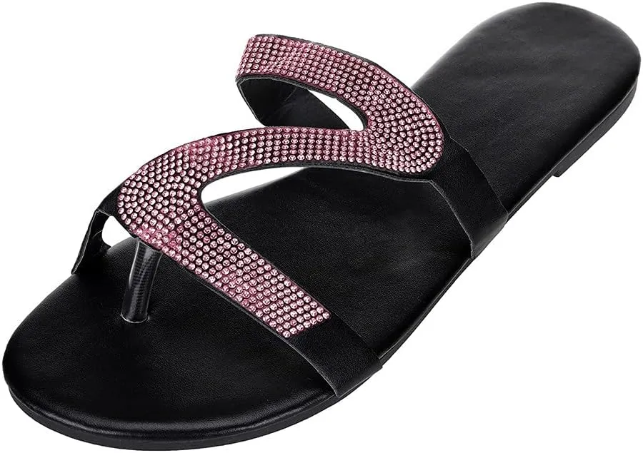 Flip Flops for Women Beach Summer Thong Flat Sandals Rhinestone Dressy Casual Slides Comfortable Walking Slippers