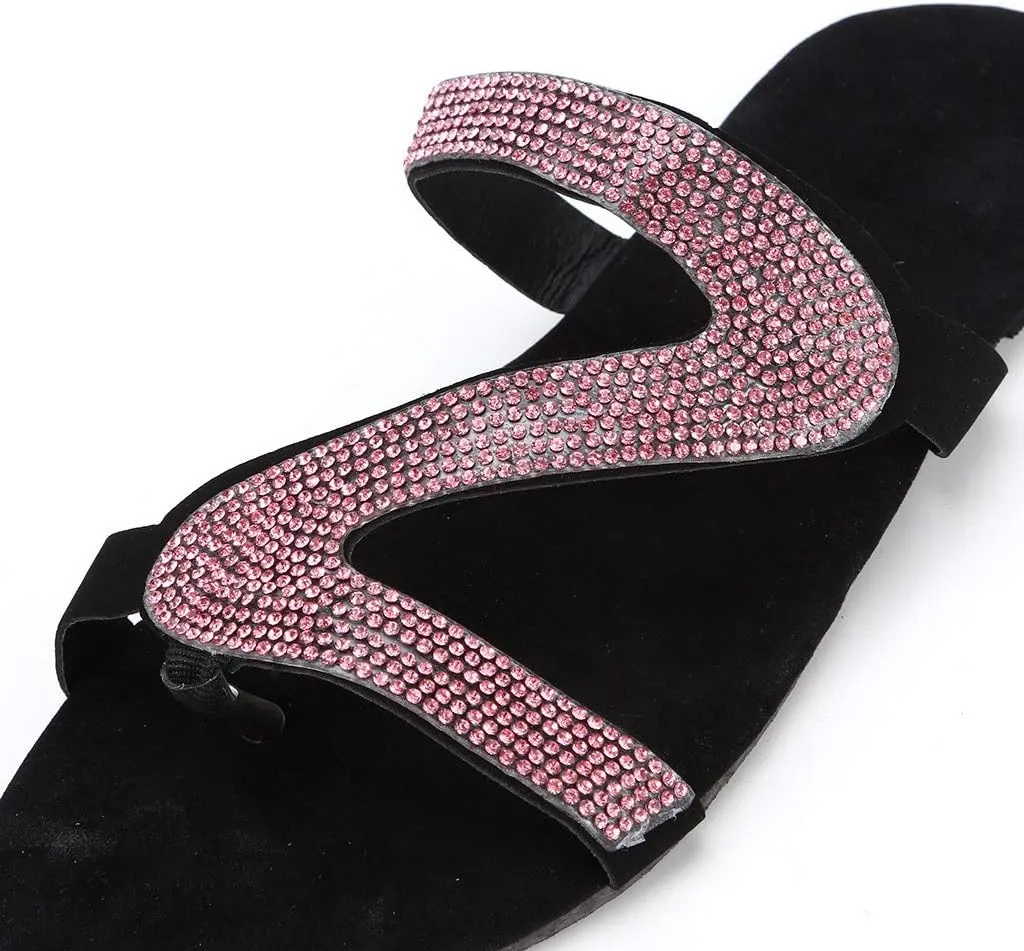 Flip Flops for Women Beach Summer Thong Flat Sandals Rhinestone Dressy Casual Slides Comfortable Walking Slippers