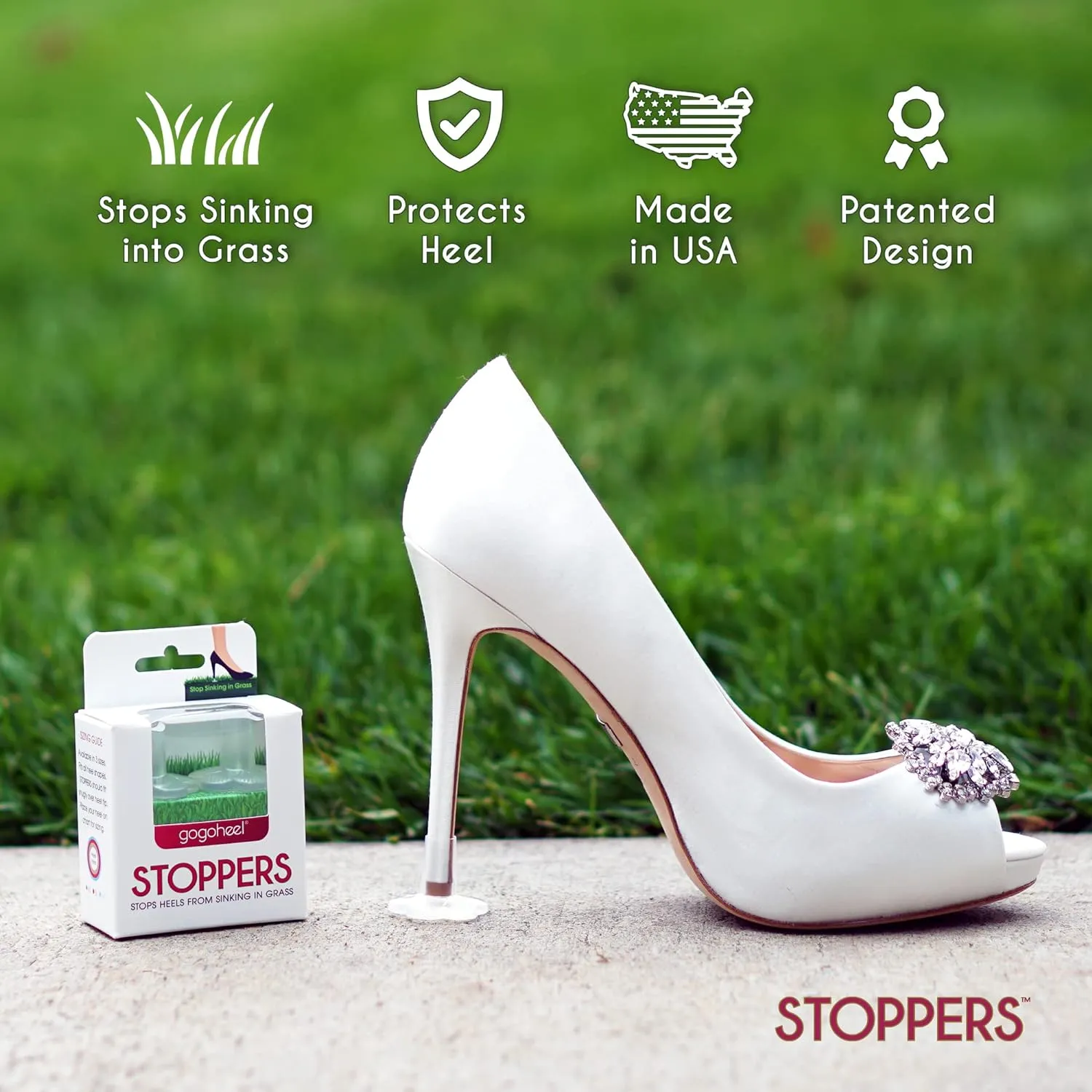 GoGoHeel STOPPERS Heel Protectors - Stops Sinking into Grass - Made in USA (Medium)