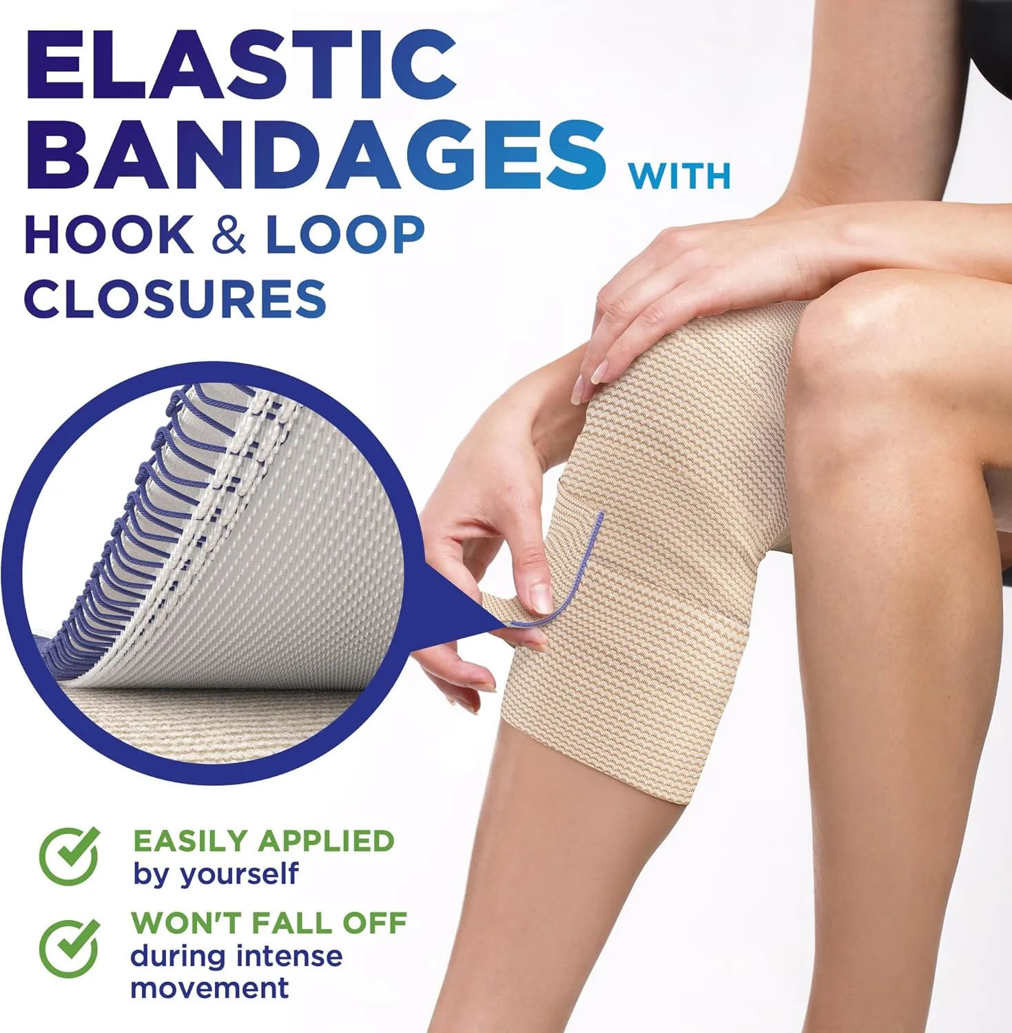 High-Performance Elastic Bandage Wrap - 6 Pack (2x2in, 2x3in, 2x4in) - Self-Closing Strong Compression Bandage Wrap for Feet, Ankles, Wrists, and Knees