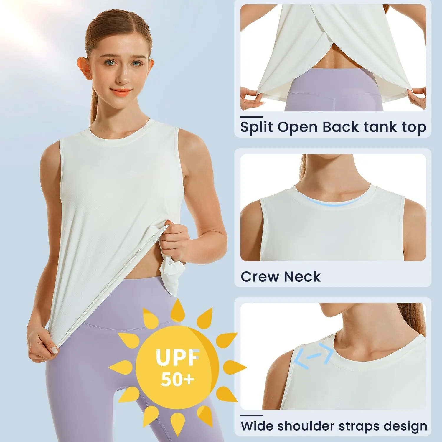 HODOSPORTS Workout Tops for Women UPF 50  Open Back Sleeveless Tank Tops Quick Dry Athletic Gym Yoga Shirts Loose Fit