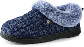 HomeTop Women's Cable Knit Slippers Breathable Warm Comfy Non-slip Indoor Outdoor House Shoes with Fuzzy Collar
